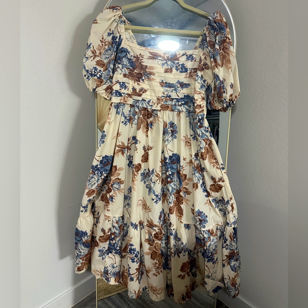 Abercrombie Emerson Poplin Puff Sleeve Midi Dress